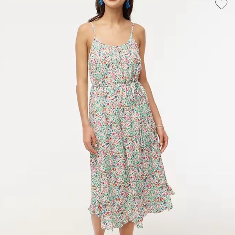 J Crew Factory Ruffle Midi Dress with Curved Hem